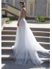 Ivory Beaded Floral Lace Sheer Back Wedding Dress